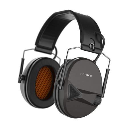 DEFENDER SAFETY DECITECH E1 Active Hearing Protection, Over the Head Earmuffs NRR 22  Black DCT-E1-01